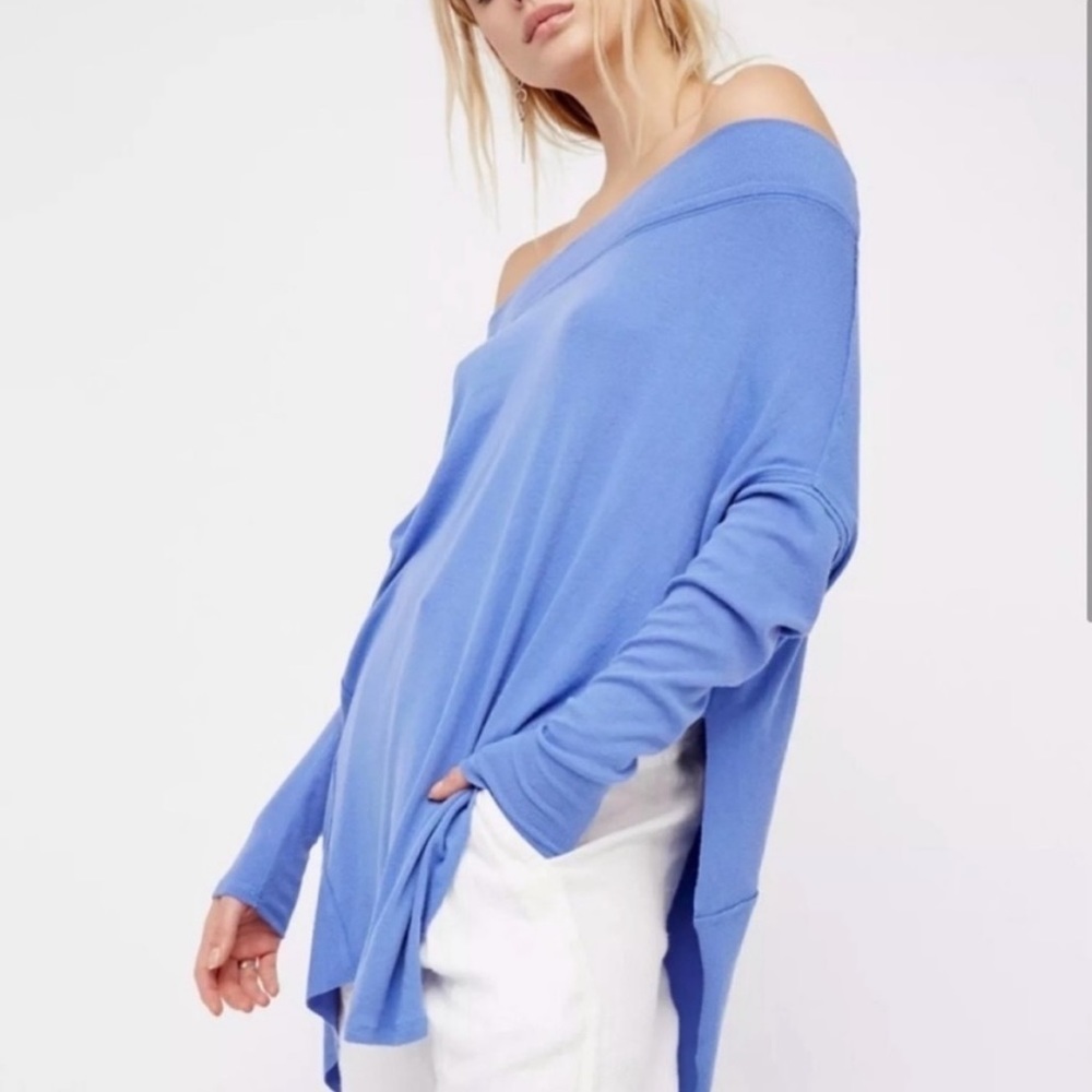 Free People Off-Shoulder Long Sleeve Tunic in Periwinkle Blue